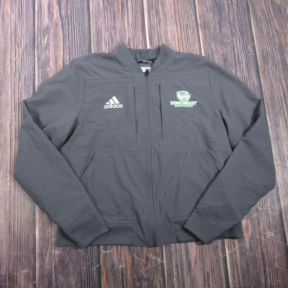 Adidas Utah Valley Track Jacket Mens M Gray Full Zip Wolverines Running Athletic